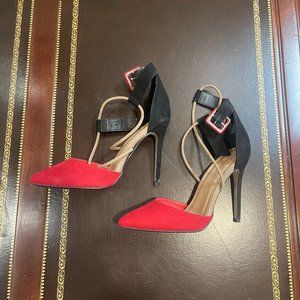 Shoe Dazzle Donatella Red Black Pumps Size 8.5